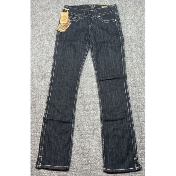 Silver Jeans Mckenzie Slim Bootcut Womens 25X32 Blue Thick Stitch Low Rise New - Picture 1 of 11